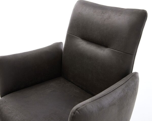DELIFE Étkezőszék Jova-Flex karfás mikroszálas antracit vintage kereszt láb kúpos fekete 180° forgatható zsákrugós