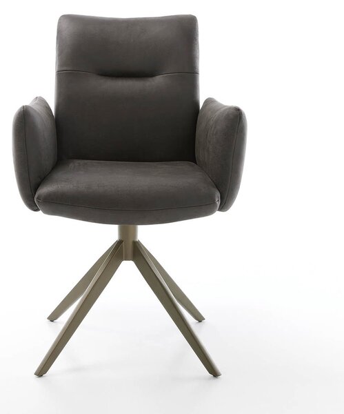 DELIFE Étkezőszék Jova-Flex karfás mikroszálas antracit vintage kereszt láb széles titán effekt felület 360° forgatható zsákrugós