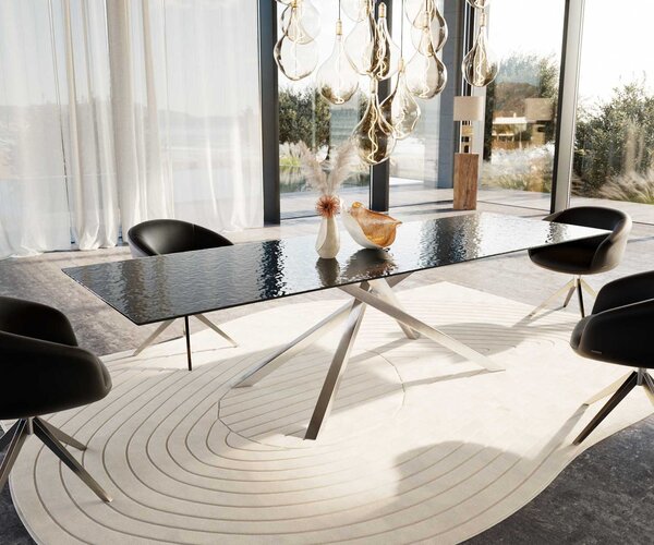 DELIFE Étkezőasztal Edge 300x100 domborított üveg füstfekete 3D design kereszt láb rozsdamentes acél