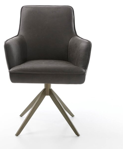 DELIFE Étkezőszék Heira-Flex karfás mikroszálas antracit vintage kereszt láb széles titán effekt felület 360° forgatható zsákrugós