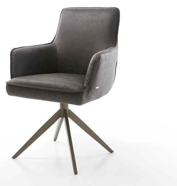 DELIFE Étkezőszék Heira-Flex karfás mikroszálas antracit vintage kereszt láb széles titán effekt felület 360° forgatható zsákrugós