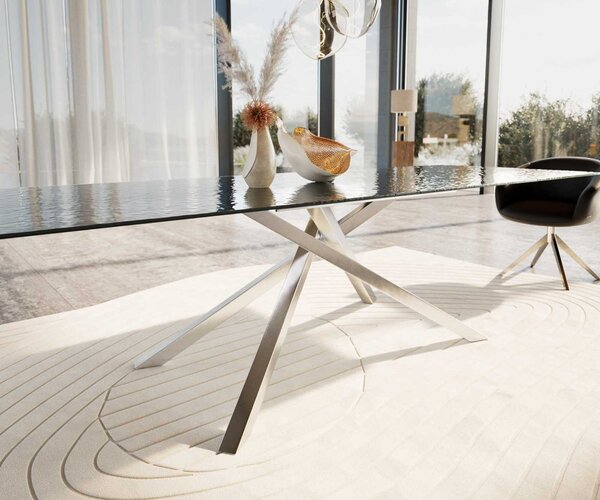 DELIFE Étkezőasztal Edge 300x100 domborított üveg füstfekete 3D design kereszt láb rozsdamentes acél