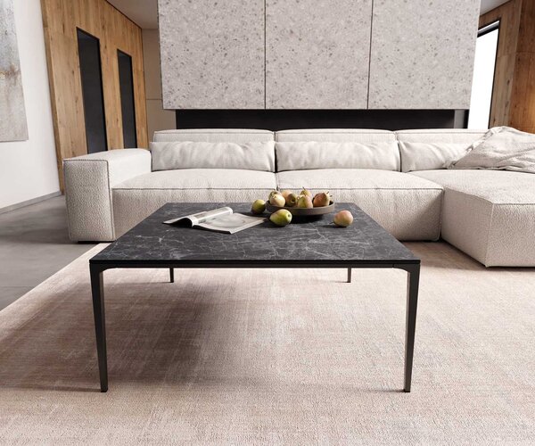 DELIFE Dohányzóasztal Levente 85x85 cm Laminam® Nero Greco antracit kerámia fém láb fekete
