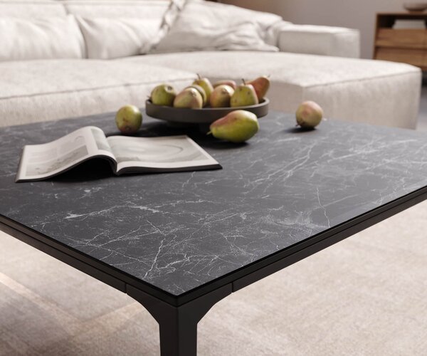 DELIFE Dohányzóasztal Levente 85x85 cm Laminam® Nero Greco antracit kerámia fém láb fekete