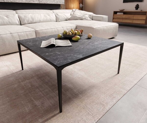 DELIFE Dohányzóasztal Levente 85x85 cm Laminam® Nero Greco antracit kerámia fém láb fekete