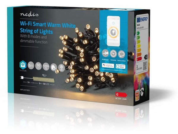 Nedis SmartLife WiFi LED fényfüzér meleg fehér 5m (WIFILX01W50)