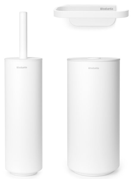 Brabantia MindSet 3db-os WC pipere csomag, sörtés fejű WC-kefe, WC-papír és tartalék WC-papír tartó, acél, szikrázó fehér ásványi textúra - 303920