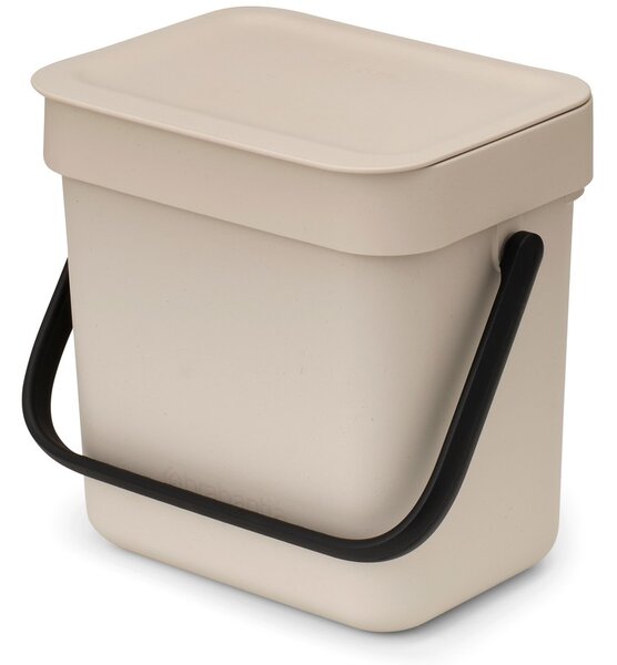 Brabantia Sort & Go konyhai szemetes felnyitható fedéllel, fogantyúval szelektív és komposzt gyűjtéséhez, 3L - A méret, világos bézs - 251689