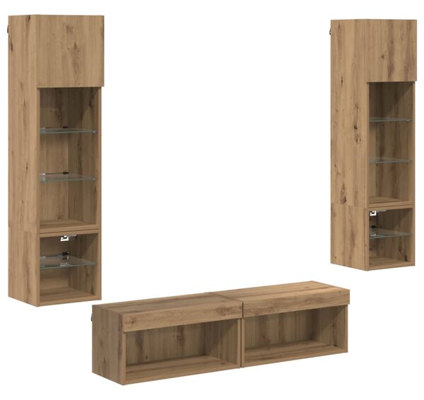 TV faliszekrény LED -es lámpákkal 6 pcs Artisan tölgy Faanyag