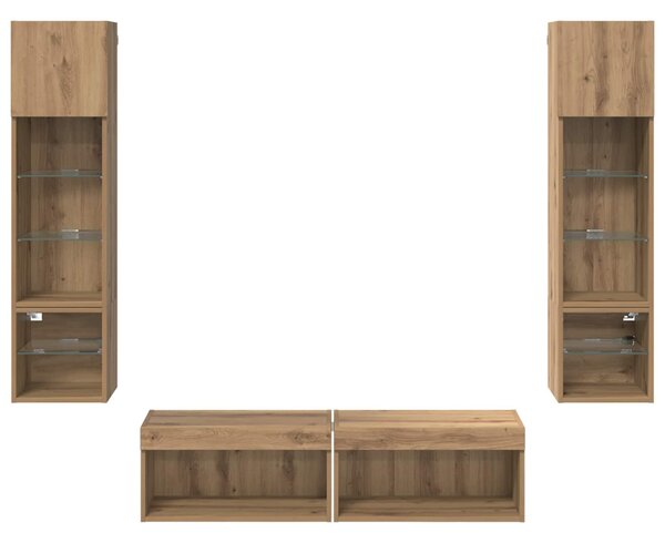 TV faliszekrény LED -es lámpákkal 6 pcs Artisan tölgy Faanyag
