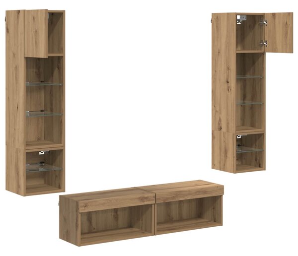 TV faliszekrény LED -es lámpákkal 6 pcs Artisan tölgy Faanyag