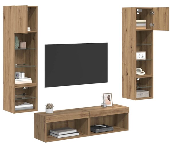 TV faliszekrény LED -es lámpákkal 6 pcs Artisan tölgy Faanyag
