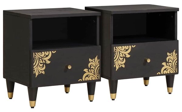 Éjjeliszekrény 2 pcs Fekete 40 x 33 x 46 cm Tömör Mangófát