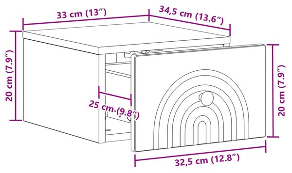 Fali éjjeli szekrény 2 pcs Kézműves Tölgy 33 x 34,5 x 20 cm