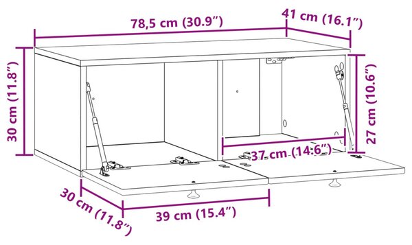 Fali TV szekrény Szürke Sonoma 78,5 x 41 x 30 cm Szerelt Fa