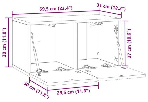 Fali TV szekrény Kézműves Tölgy 59,5 x 31 x 30 cm Szerelt Fa