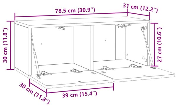 Fali TV szekrény Sonoma Tölgy 78,5 x 31 x 30 cm Szerelt Fa