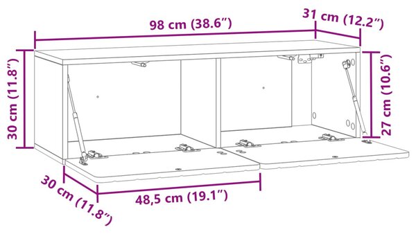 Fali TV szekrény Kézműves Tölgy 98 x 31 x 30 cm Szerelt Fa