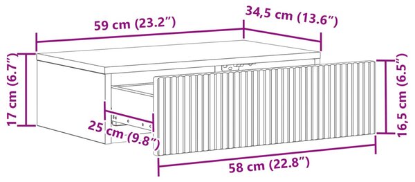 Fali oldaltábla Betonszürke 59 x 34,5 x 17 cm Szerelt Fa