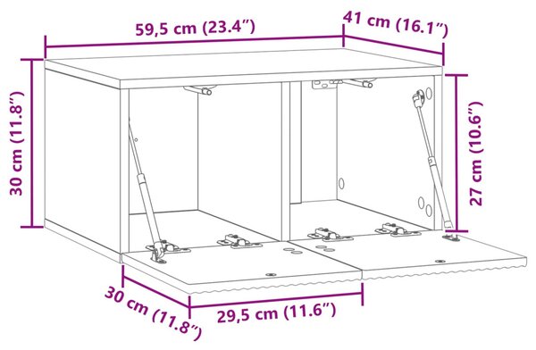 Fali TV szekrény Füstös Tölgy 59,5 x 41 x 30 cm Szerelt Fa
