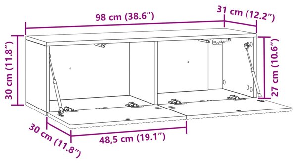 Fali TV szekrény Fehér 98 x 31 x 30 cm Szerelt Fa