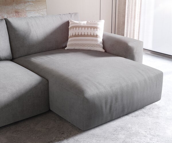 DELIFE Sarokkanapé Lanzo XL 270x180 cm mikroszálas szürke változtatható rekamié puffal