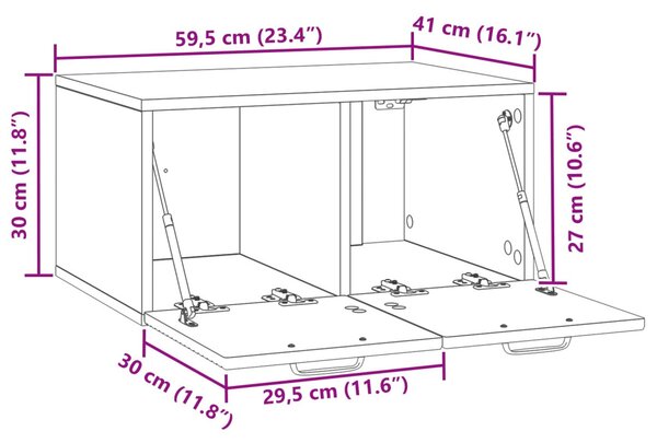 Fali TV szekrény Antik Fa 59,5 x 41 x 30 cm Szerelt Fa