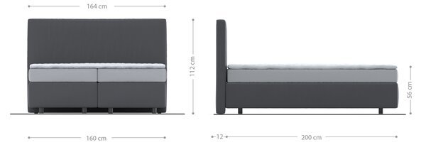 DELIFE Boxspring ágy Dream-Well 160x200 cm mikroszálas szürke matraccal és topperrel