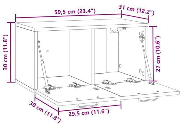 Fali TV szekrény Fehér 59,5 x 31 x 30 cm Szerelt Fa