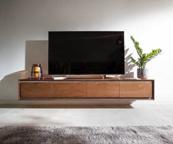 DELIFE TV szekrény Stonegrace 200 cm akác barna kőfurnér 4 ajtós lebegő