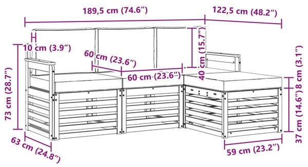 Kültéri kanapé szett 4 pcs Fehér és Világosszürke