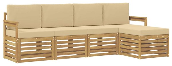 Kültéri kanapé szett 5 pcs Fehér és Bézs 249 x 122,5 x 73 cm