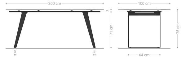 DELIFE Étkezőasztal Edge 200x100 cm Laminam® Statuarietto kerámia fehér fém ferde fehér