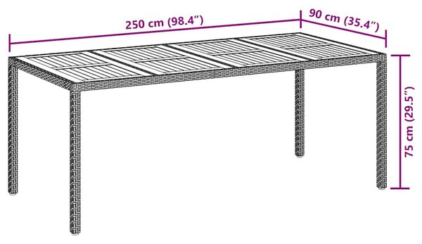 Kerti Asztal Fekete 190 x 90 x 75 cm polirattan