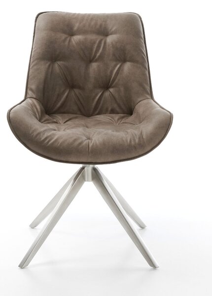 DELIFE Forgatható étkezőszék Taimi-Flex mikroszálas taupe vintage kereszt láb széles rozsdamentes acél 360° forgatható hintamechanizmus