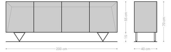 DELIFE Komód Kayu 200x40x70 cm akác természetes 4 ajtós V alakú láb