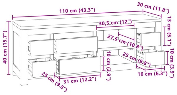 TV-szekrény 110 x 30 x 40 cm Természetes Tömör Teakfa