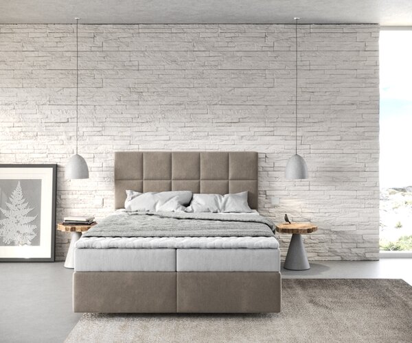 DELIFE Boxspring ágy Dream-Fine 140x200 cm mikroszálas bézs matraccal és topperrel