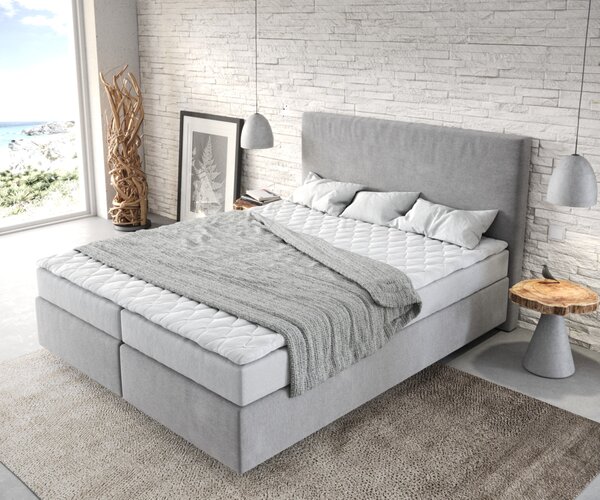 DELIFE Boxspring ágy Dream-Well 160x200 cm mikroszálas szürke matraccal és topperrel
