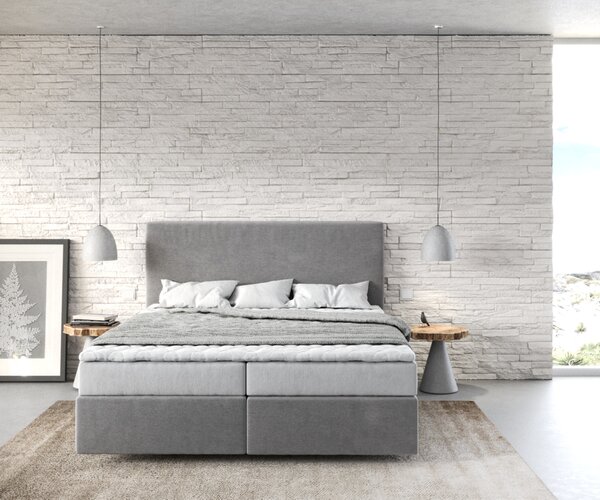 DELIFE Boxspring ágy Dream-Well 160x200 cm mikroszálas szürke matraccal és topperrel