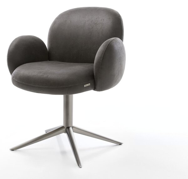 DELIFE Étkezőszék Nube-Flex karfás mikroszálas antracit vintage lábkereszt grafit 360° forgatható hintamechanizmus zsákrugós