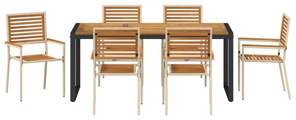 Kert étkező szett 7 pcs Beige és barna polirattan