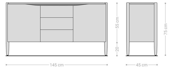 DELIFE Komód Simcha 145 cm akác természetes 2 ajtós 3 fiókos