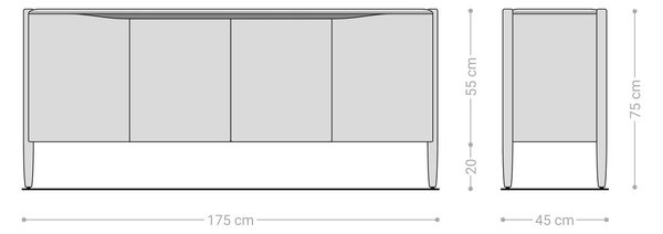 DELIFE Komód Simcha 175 cm akác természetes 4 ajtós