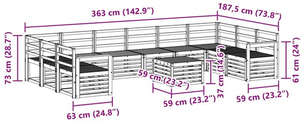 Kültéri kanapé szett 11 pcs Természetes Tömör Akácfa