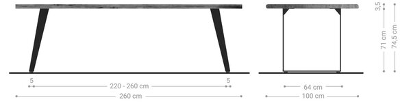 DELIFE Étkezőasztal Edge 260x100 akác természetes fém ferde Live-Edge