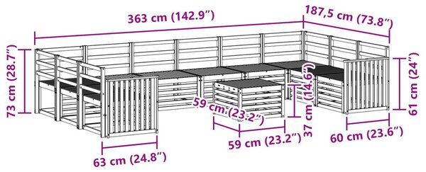 Kültéri kanapé szett 11 pcs Természetes Tömör Akácfa
