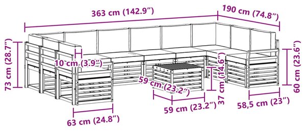 Kültéri kanapé szett 11 pcs Természetes és Világosszürke
