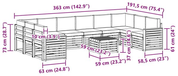 Kültéri kanapé szett párnával 11 pcs Természetes és krémszínű