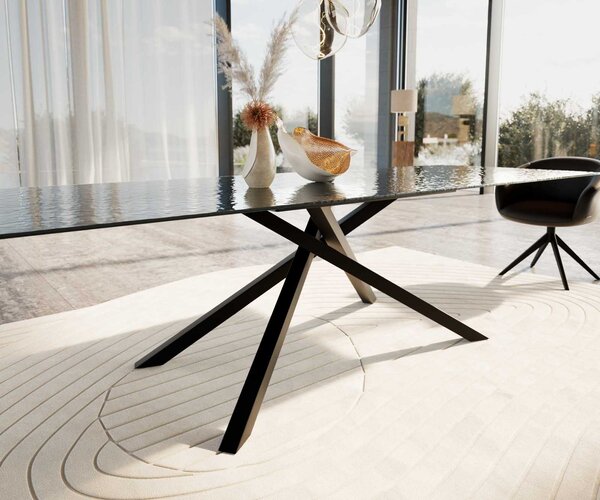 DELIFE Étkezőasztal Edge 300x100 domborított üveg füstfekete 3D design kereszt láb téglalap alakú fekete